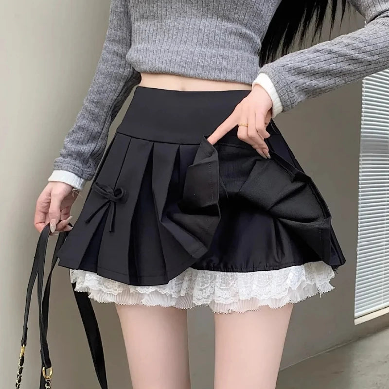 Preppy Bow Pleated Skirt